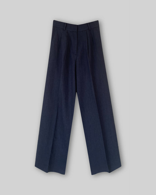 Linen Herringbone Pleated Pants
