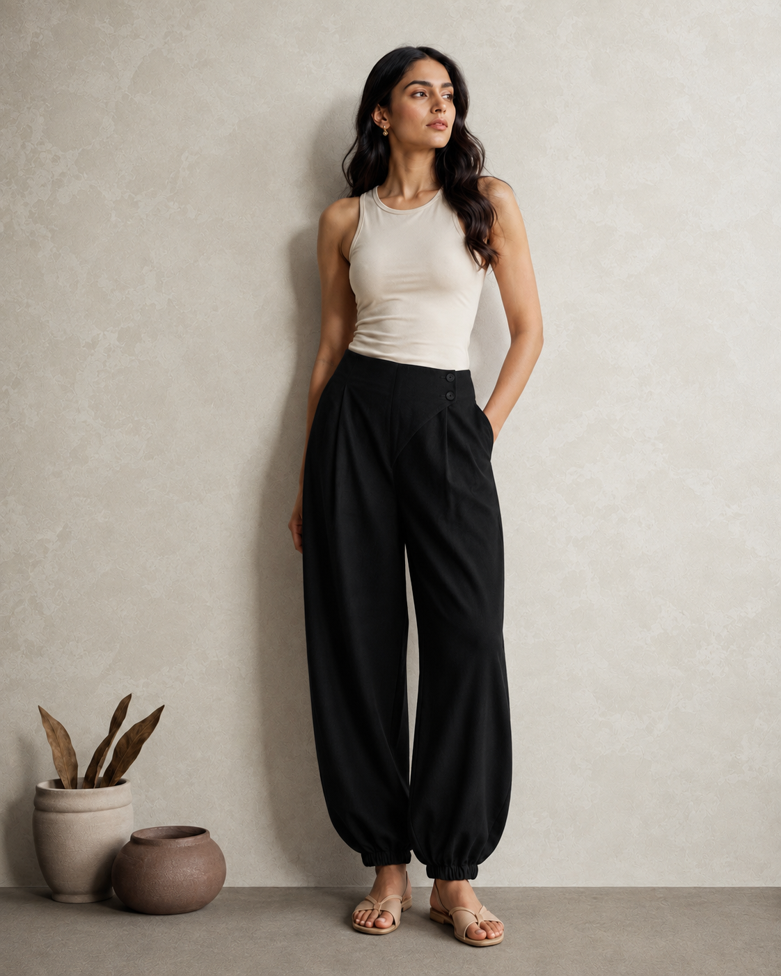 Linen Wrap Balloon Pants