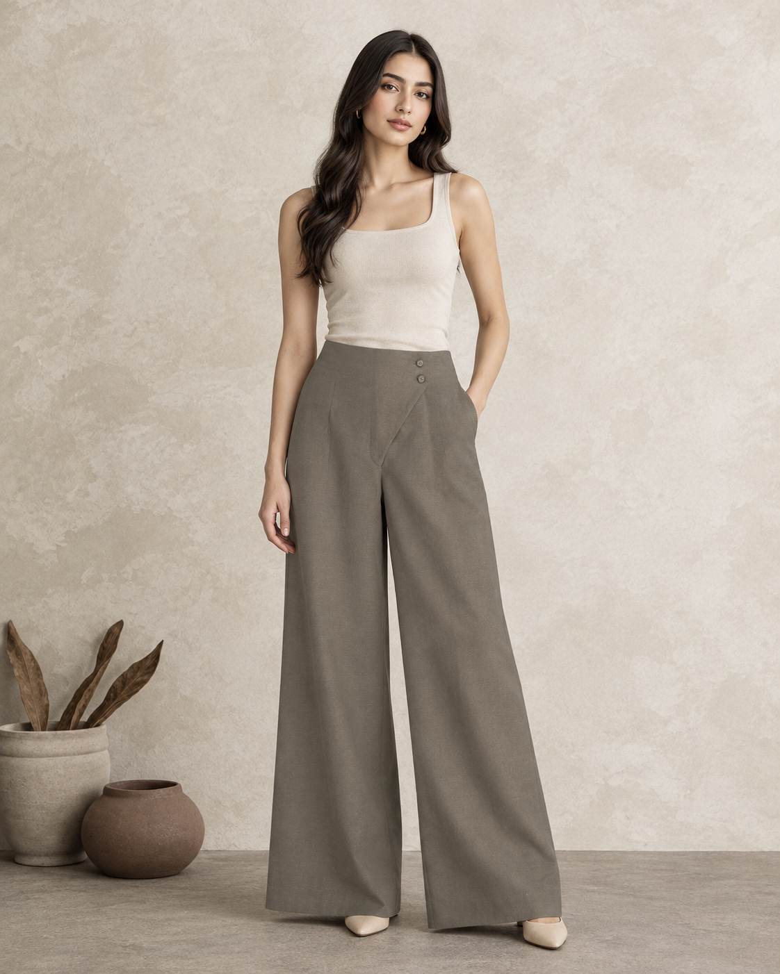 Linen Wrap Wide Leg Pants