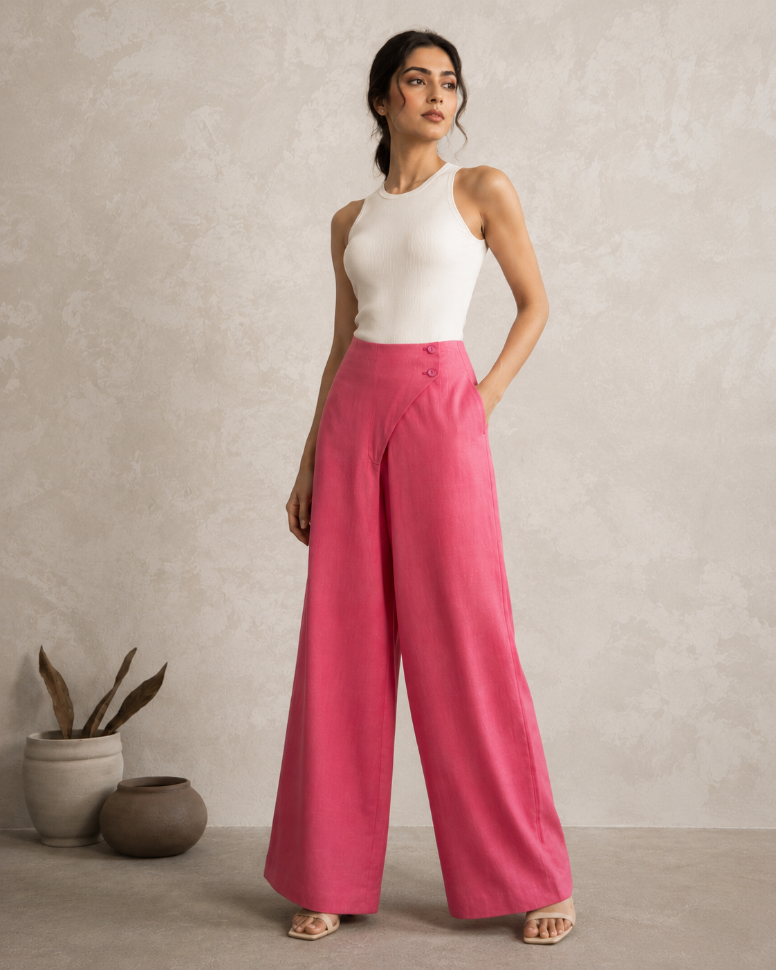 Linen Beltless Wide Leg Pants