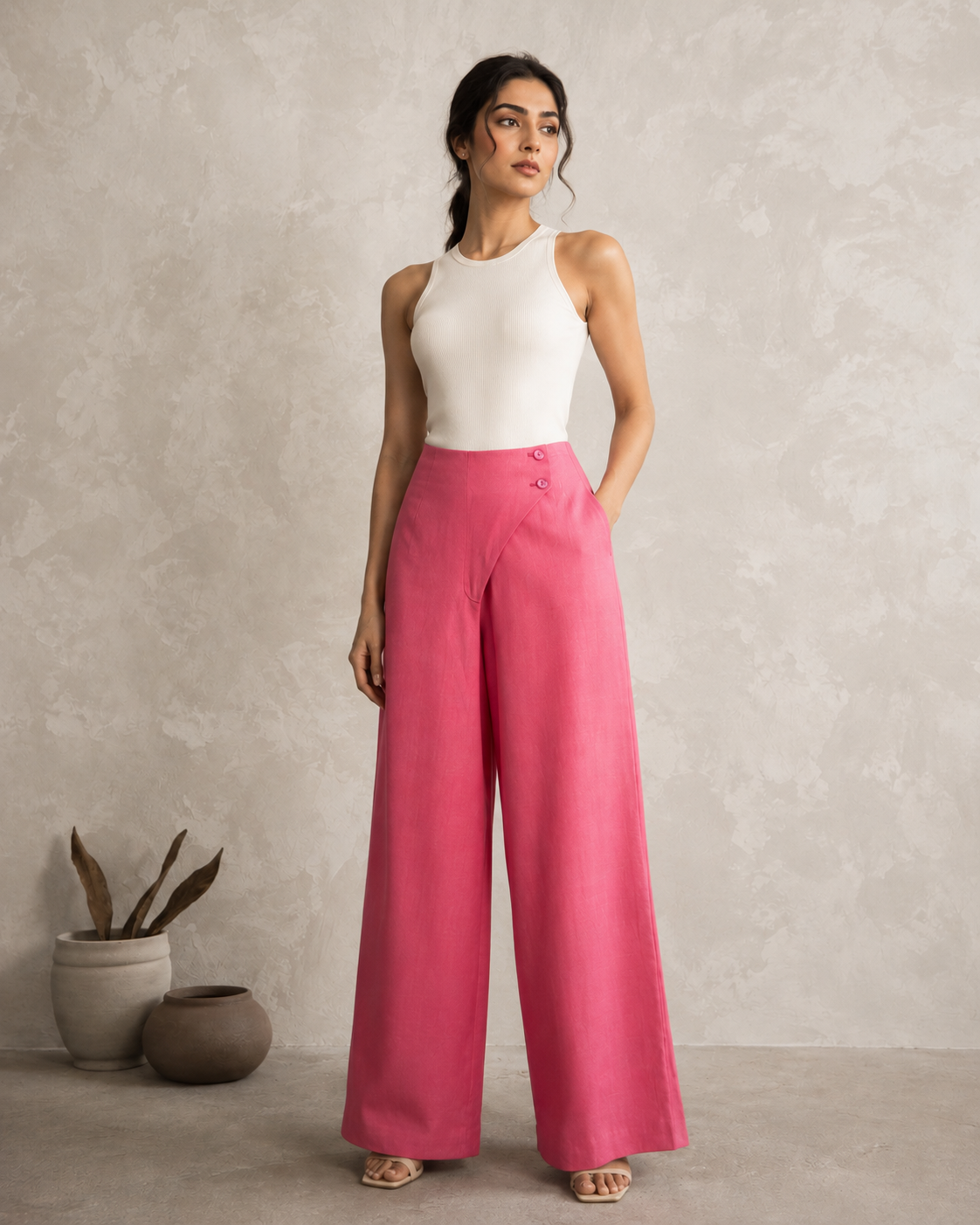 Linen Beltless Wide Leg Pants