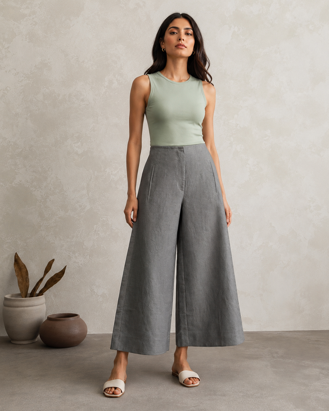 Linen Beltless culottes