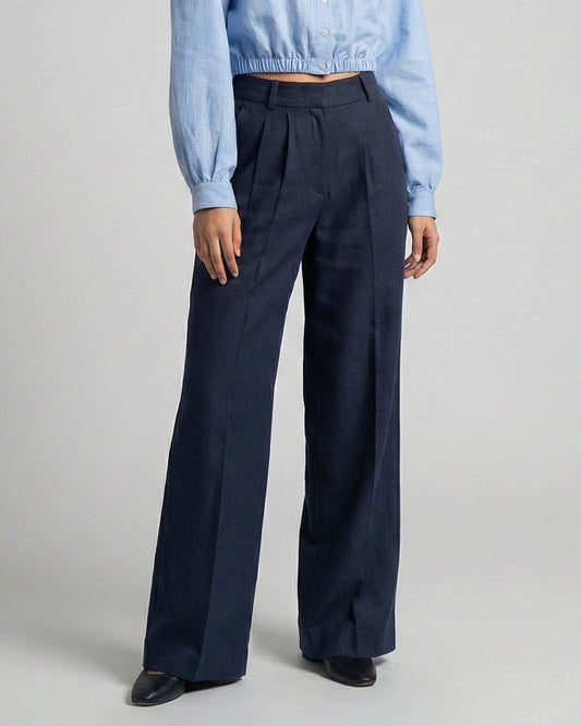 Linen Herringbone Pleated Pants