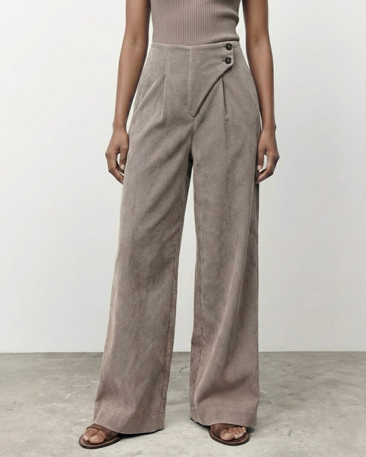 Corduroy Beltless Wide Leg Pants