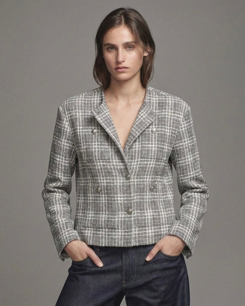 Button Plaided Jaacket